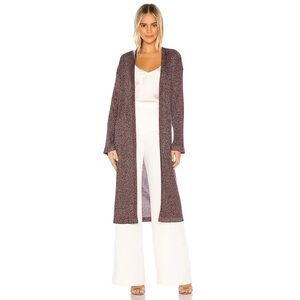 Camila Coelho Long Open-Front Cardigan in Burgundy Knit